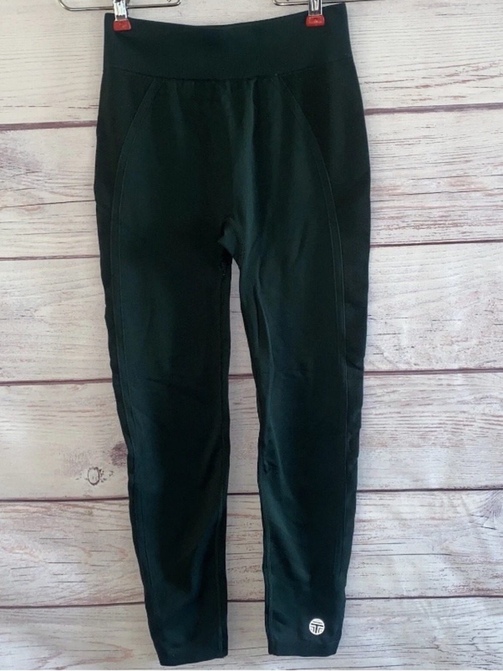 Tory Burch Sport Womens Leggings S Green Logo Pants Compression Yoga A4